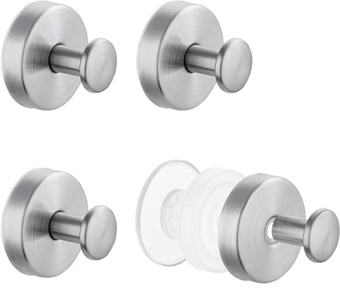 Segus Gancho Ventosa, 4 Piezas Colgador Toalla Baño, Toallero Ventosa, Suction Hooks, Impermeable y Reutilizable, Ganchos para Accesorios Baño Sin Taladro, para Cocina, Aseos (Plata)