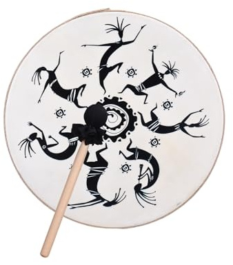 Btuty Shaman Drum Hand Drum for Adults Frame with Cowhide Drumhead Beech Wood Frame for Music Accompaniment Chanting Dance Performances (14 Inch)