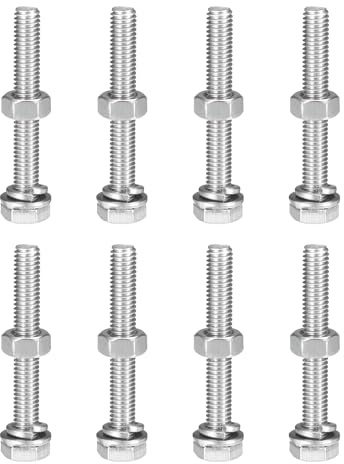 QUARKZMAN 8 Stück M6 x 45mm Sechskantschrauben Muttern Set und Unterlegscheiben Set, 304 Edelstahl Sechskant Maschinenschrauben, Gewindeschrauben mit Vollgewinde, Außensechskant Schrauben