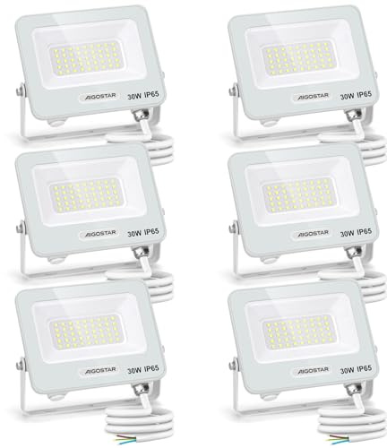 Aigostar Faretto LED da Esterno 30W, 2450LM, Faretti LED Esterno luce bianca 6500K, Luce di Sicurezza Impermeabile IP65, Per Giardino, Cortile, Garage, Corridoio, Confezione da 6