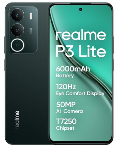 realme P3 Lite,Smartphone, Verde, 8+256GB, Pantalla de 120Hz con Confort Visual, Batería de 6000 mAh, Chipset T7250, Cámara AI de 50MP, Carga de 15W,Resistencia al Agua Diaria (sin Adaptador)