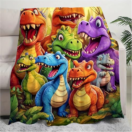 Dino Decke Kuscheldecke, Niedliche Lächelnde Dinosaurier,HD-Digitaldruck Auf Flanell, Wolldecke,Flanell Weich Warm Und Niedlich, Geburtstag Für Dino-Liebhaber (Stil A, 150x200cm)