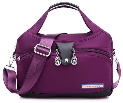 Suweir Umhängetasche Damen Mittelgroß - Wasserabweisende Nylon Handtasche mit vielen Fächern & Breitem Gurt - Leichte Schultertasche & Crossbody Bag für Arbeit, Alltag, Reisen - Violett