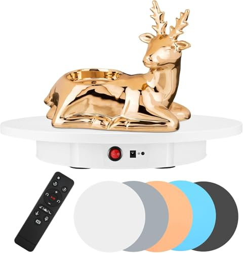 Elektrischer Drehteller, Drehteller Elektrisch 30cm, 100KG Tragkraft, Fernbedienbar, Einstellbare Geschwindigkeit, 5 Hintergrundplatten, Tisch-Drehteller für Produktfotografie und Präsentationen