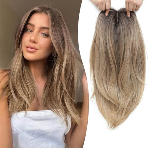 Ms Taj haartopper Haarteile für Damen 45cm Ombre Brown Blonde haarteile für dünnes haar natürlich geschichtet Clip-in-Haarteil für mehr Haarvolumen synthetische Haa Haarteil