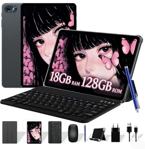 TABWEE Tablet 10 Pulgadas con Teclado, 18 GB + 128 GB (2 TB TF) | Tablet para Estudiantes con Lapiz, Android 15, 6000 mAh, Gemini AI, GPS, 5G WIFI (4 Años de Garantía)