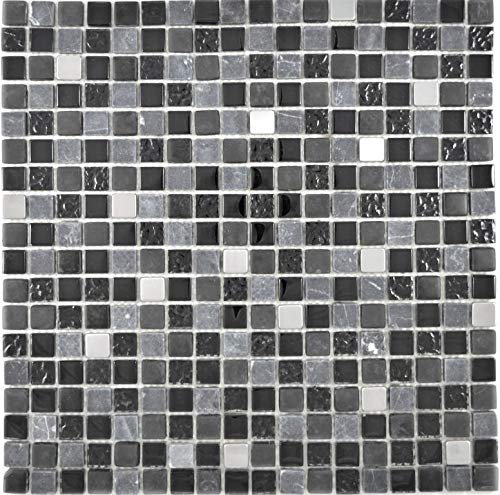 Transluzent Edelstahl Glasmosaik Stein Stahl schwarz Glas matt Wand Boden Küche Dusche Bad Fliesenspiegel|WB92-0322|1Matte