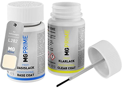 MG PRIME Autolack Lackstift Set für Volkswagen VW L282 / 282/4242 Lotosweiss/Lotus White Basislack Klarlack je 50ml