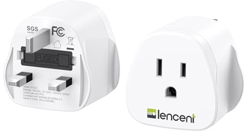 LENCENT 2X US to UK Plug Adapter, America 2/3 Pin to 3 Pin UK Travel Adaptor, the United States/Mexico/Canada to British Plug Adapter with 13A Fuse- White, 2 Pack