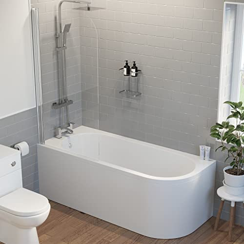 Bathroom 1700mm J Shape Left Hand Bath Shower Screen Front Panel Corner Bathtub