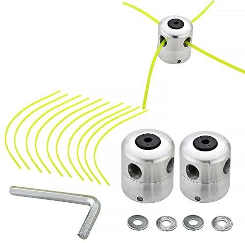 SWAWIS Aluminio Cabezal Desbrozadora (2 Cabezales de Hilo + 10 Hilos) | Universal Cabezal Hilo Aluminio Cortacésped Duradero para Desbrozadora de Césped