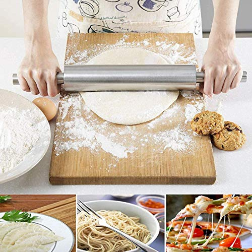 CTTPEG Nudelholz aus rostfreiem Stahl, Antihaft-Pizzateigwalze zum Backen, Keks, Chapati, Fondant, Teig, Gebäckpizza-Tortenkruste (Option A)