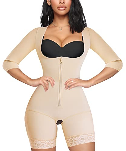 MERYOSZ Ganzkörper-Taillentrainer für Damen, Reißverschluss, Bauchkontrolle, Bodysuit, Oberarm, Shaper offene Brust, schlankeres Korsett, Shapewear