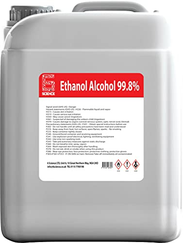 6 Science Ethanol Concentrated High Purity 99.8%, Denature Ethyl Alcohol, Disinfectant & Anti-Bacterial Cleaning Agent, Supplied in HDPE chemical resistant bottle, Multi-Use Surface Cleaner - 5 Liter