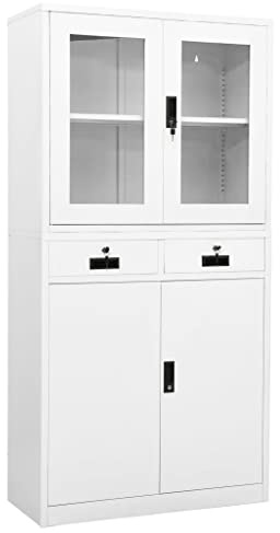 vidaXL Büroschrank Aktenschrank Metallschrank Stahlschrank Lagerschrank Aufbewahrungsschrank Schrank Büromöbel Weiß 90x40x180cm Stahl Hartglas