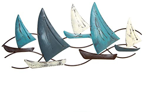 Logbuch-Verlag große Wandskulptur Segelschiffe Wandbild blau weiß Wanddeko Schiffe Boote maritime Deko zum Aufhängen 48,5 cm