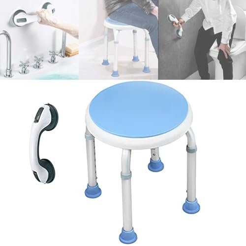 SAILUN Shower Stool with Handle, 37-53cm Height Adjustable, 360° Rotatable Bathtub Seat, Non-Slip Auxiliary Chair