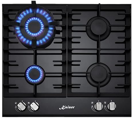 Kaiser Grand Chef Turbo Gas Hob | 58cm Black Glass 4 Burner Cooktop
