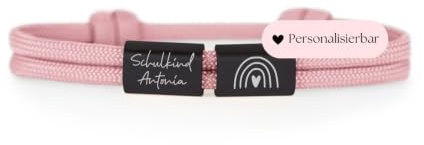 myGreta Segeltau Armband mit Namen Gravur Kinder Mädchen Schulkind | Personalisierbar mit Name & Motiv, Edelstahl & Nylon, verstellbar, handgefertigt in DE, für Schulanfang & Einschulung