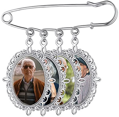 FindChic Broche Personnalisé 1-4 Charme Ovale pour Médaillon Photo Bouquet de Mariée Bijoux Famille Noël Graver Breloque et Pin Mariage Personnalisable Costume Charme à Épingle en Acier Inoxydable