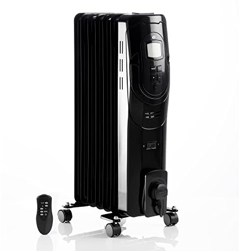 ASAB Oil Filled Radiator 7 Fin LCD Display Electric Oil Filled Heater 3 Heat Setting Free Standing Energy Efficient Oil Heater For Home Office Any Room 24 hour Timer Adjustable Thermostat (1500W Black