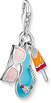 THOMAS SABO Charm-Anhänger Sonnenbrille, Flip-Flop und Eis Silber 925 Sterlingsilber, Geschwärzt, Kaltemail