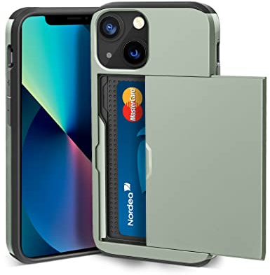 ACOCOBUY for iPhone 13 Case with Card Holder Sliding Cover 6.1 Army Green | Hidden Pocket IDs Credit Cards Slot Heavy Duty Shockproof Protective Dual Layer Wallet Phone Cover Back Shell for Men Women