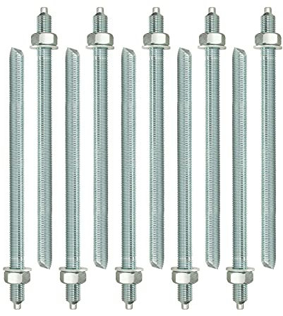 Isolbau Lot de 10 barres d'ancrage M12 x 260 mm - Homologation ETA - Ancrage composite galvanisé avec écrou et rondelle - Ancrage pour charges lourdes