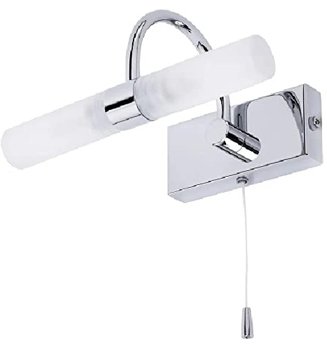 Britalia Polished Chrome Bathroom Vintage Switched Swan Neck Wall Light with Double Frosted Shades | 20cm Width | 2 x G9 Capsule Lamps Required | IP44 | 240V UK | Picture & Mirror Light