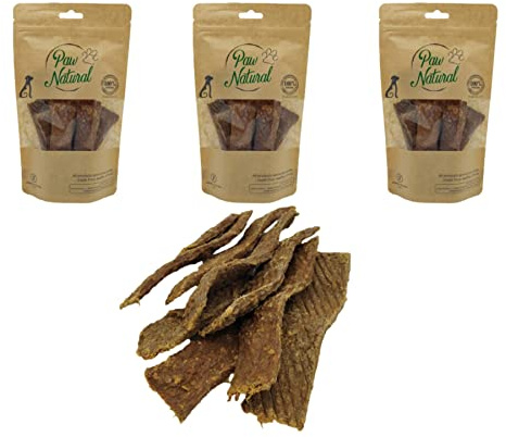 Paw Natural Hunde Leckerlis (3x150g) Ziege-Streifen | 100% Gluten- & getreidefrei | aus frischem Fleisch gesunder Tiere (450g)