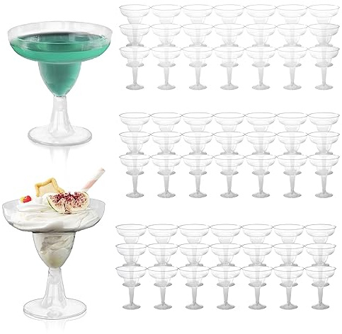 WOPPLXY 60 Pcs Plastic Margarita Glasses, 5 oz Clear Cocktail Glasses for Cinco de Mayo, Taco Party, and Mexican Decoration, Plastic Margarita Cups for Taco Bar Events Wedding Parties