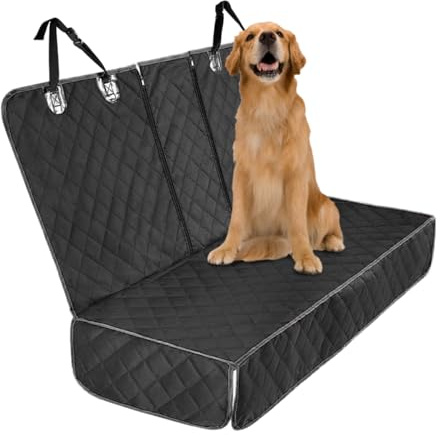 BESULEN Dog Car Seat Cover for Back Seat, Waterproof Dog Bench Seat Pad Compatible for Armrest & Seat Belt, Universal Nonslip Durable Soft Pet Backseat Protector for Cars Trucks & SUVs (Black)