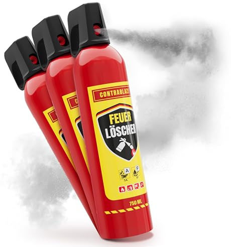 Feuerlöscher Haushalt 3er Set - 750ml - für mehr Sicherheit im Alltag - Idealer Fettbrandlöscher für die Küche - Perfekt geeignet als Mini Feuerlöscher Auto - Löschspray sofort & sicher einsatzbereit