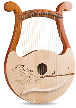 Leier Harfe, 19 Metallsaiten, Knochensattel, Mahagoni, mit Stimmschlüssel, Saiten, Stoff und Plektren, für Anfänger, Musikliebhaber, Erwachsene, einfach zu bedienen (Color : A deer with you)