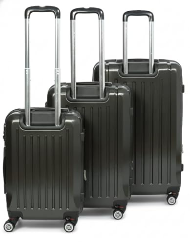 INVIDA Airport 3-teiliges Kofferset Hartschalen-Trolley Set mit Bordcase, 4 Doppelrollen, Dehnfalte, TSA-Schloss bei L & XL, ineinander stapelbar, ABS-Polycarbonat, Anthrazit
