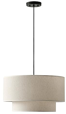 20 Farmhouse Pendant Light Fixtures, 2-Tier Drum Pendant Lighting with Linen Lampshade, 3-Light Modern Hanging Chandeliers for Dining Room, Living Room, Bedroom, and Kitchen