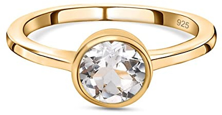 TJC Topaz Birthstone Ring for Women 925 Sterling Silver 18K Gold Vermeil, November Birthstone Solitaire Ring, Engagement Promise Ring Jewellery GiftRing Size N
