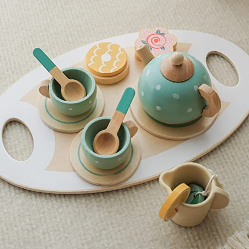 Service à Thé pour Enfants Jouets Ustensiles de Cuisine, Set de Thé en Bois pour Enfants Théière Et Tasse Jouets de Cuisine pour Enfants Set de Thé Jeux de Cuisine pour Enfants de 3 Ans Et Plus