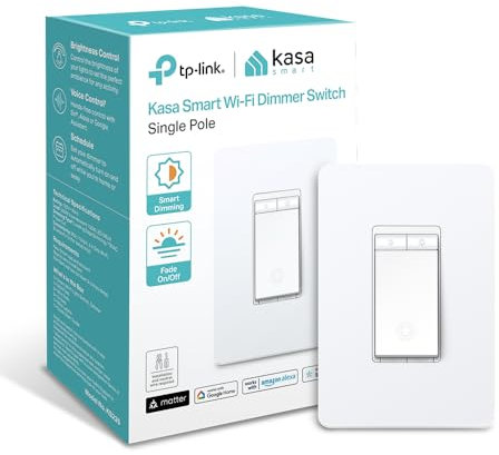 Kasa Matter Smart Dimmer Switch: Voice Control w/Siri, Alexa & Google Assistant | UL Certified | Timer & Schedule | Easy Guided Install | Neutral Wire Required | Single Pole | 2.4GHz Wi-Fi | KS225
