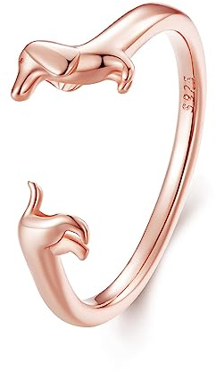 Sterlingsilber-Schmuck, 925er Sterlingsilber, niedlicher Dackel, offene Ringe, Hündchen, verstellbare Ringe für Frauen, Tier-Stapelringe, Statement-Ringe