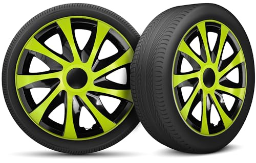 Radkappen 16 Zoll Radzierblenden 4er Set passend für alle Stahlfelgen - Einstellbarer Sicherungsring - Grün Schwarz