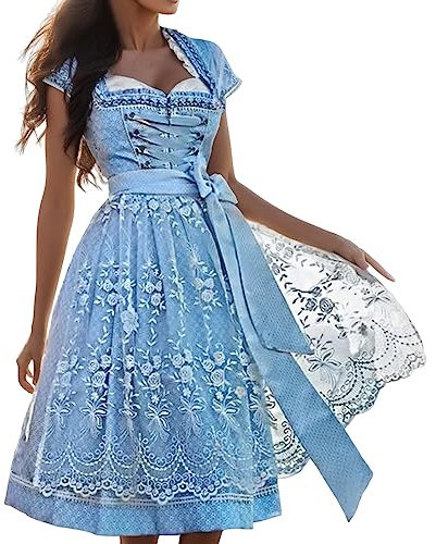 Dirndl Set 3 TLG. Trachtenkleid mit Stickerei, Dirndl Bluse, passender Schürze Größen von S-XXL
