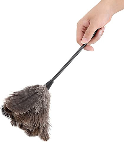 Plumeau d'Autruche, Plumeau d'Autruche Lavable à la Main de 40 cm avec Poignée, Plumeau Naturel Réutilisable pour Les Fournitures de Nettoyage