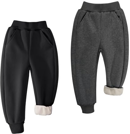 BIG ELEPHANT Fleecefodrade joggingbyxor för pojkar och flickor, sportiga joggingbyxor av mjuk bomull för ungdomar, aktiva basbyxor för barn med fickor, svart/mörkgrå, 4-5 år