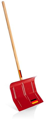 BigDean Schneeschaufel in Rot 25,5 x 90 cm (BxH) – Schneeräumer klein aus Metall – sehr robuster Kinder Schneeschieber Schneeschippe – Made in Germany