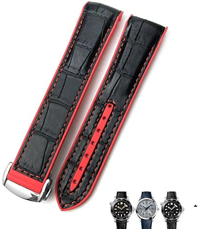 KAVJU Gummi-Lederarmband für Omega Seamaster 300 Speedmaster AT150 HydroConquest Sportarmband, 21 mm / 22 mm, 19 mm / 20 mm, 21 mm, Achat
