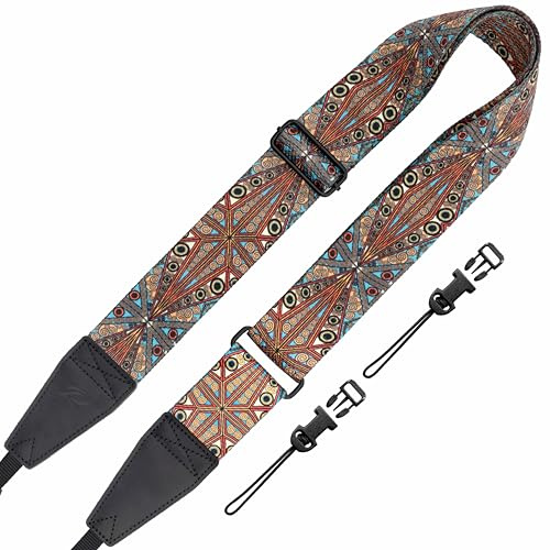 Padwa Lifestyle Adjustable Camera Strap with Quick Release Clip fits All Cameras - 2 Full Grain Leather Head,Exquisite Jacquard Embroidered Camera Straps for Photographers - Bohemia