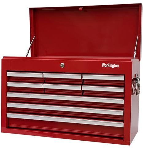 Workington Professional Industrial Portable Metal Tool Chest with 9 Drawers, 26 9-Drawer Tool Chest Cabinet with Ball Bearing Drawer Slides, Steel Tool Storage Box Organizer 4016 Red