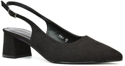 Womens Court Shoes Ladies Block Low Heel Point Toe Slingback Evening Black Faux Suede Classic Pumps Shoes Size 8