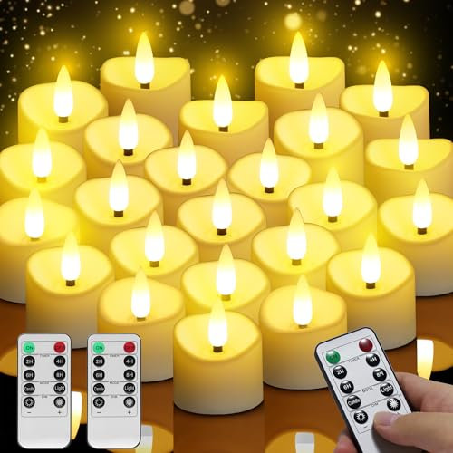 daphomeu Velas de té LED con mando a distancia, 24 unidades con baterías intercambiables, velas LED efecto de llama para bodas, fiestas, Halloween, Navidad, decoración del hogar